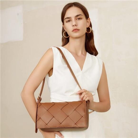 Woven Shoulder Bags for Women Trendy Small Crossbody Purse Leather Handbags - Picture 2 of 7